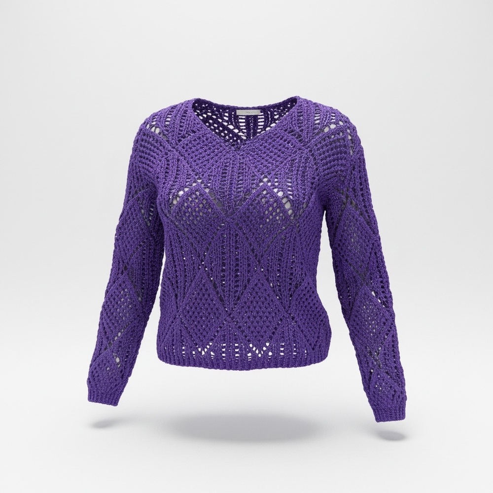 Knit Mix Purple Crochet Sweater NWT Crop Lace Open Knit Diamond Pattern Boho M